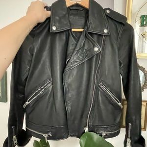 All Saints cropped leather moto jacket, size 4